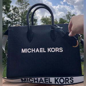 Michael Kors Morelia Black Structured Tote Bag Pebbled Leather NWT